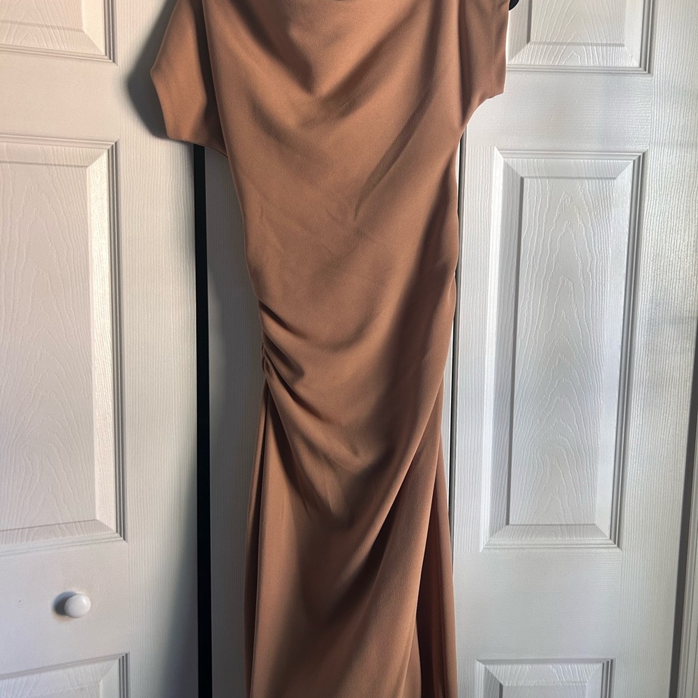 Gibson Latimer One Shoulder Tan Dress